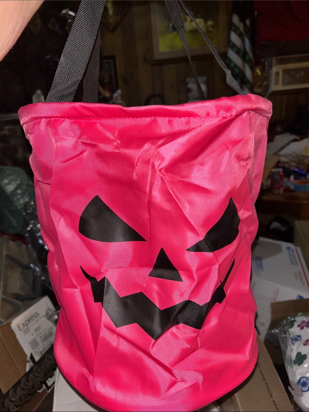 Light up Pink Pumpkin Face Trick-or-Treat Bag Kids Costume Accessory
